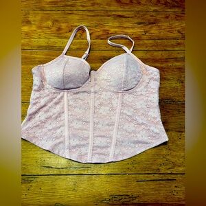 Y2K- Soft Pink Lace Crop Corset Bustier Top Baddie, Barbiecore, Coastal Cowgirl
